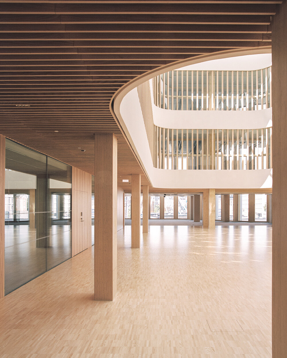 katajanokan laituri landmark in helsinki greets visitors with a cascading wooden skylight