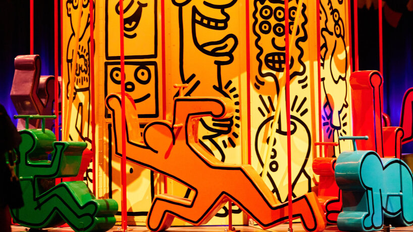 Keith Haring, Painted carousel, 1987, exhibited in Luna Luna: Forgotten Fantasy, Los Angeles, 2024. © Keith Haring Foundation. Licensed by Artestar, New York