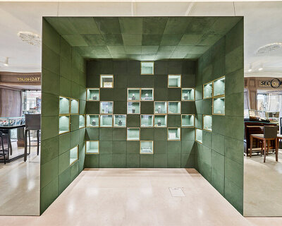 OHLAB introduces reflective gold steel staircase within watch flagship store in palma