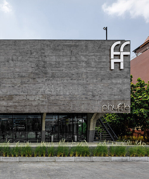 solid exterior minimizes visual noise in bankog's monochromatic phuffle restaurant