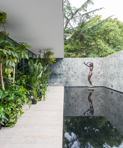 mies van der rohe's barcelona pavilion blooms with tropical intervention by caio reisewitz