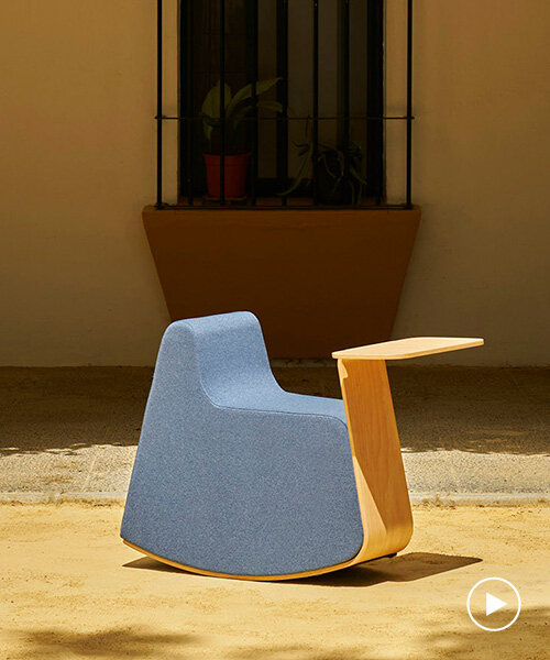 rocking pouffe-table hybrid by dsignio redefines workspaces with a nostalgic twist