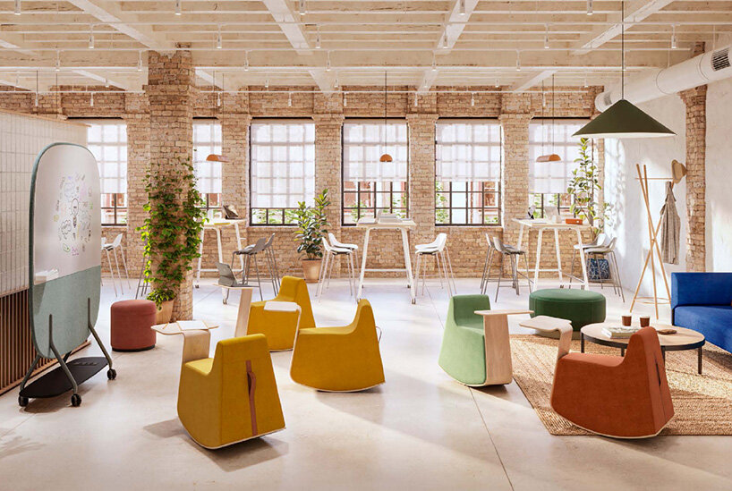 rocking pouffe-table hybrid by dsignio redefines workspaces with a nostalgic twist