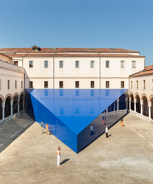 UNA/UNLESS' blue triangular pavilion lands in renaissance-era courtyard at venice biennale