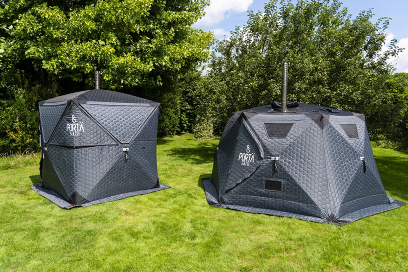 portable sauna tent offers weather protection for year-round outdoor use