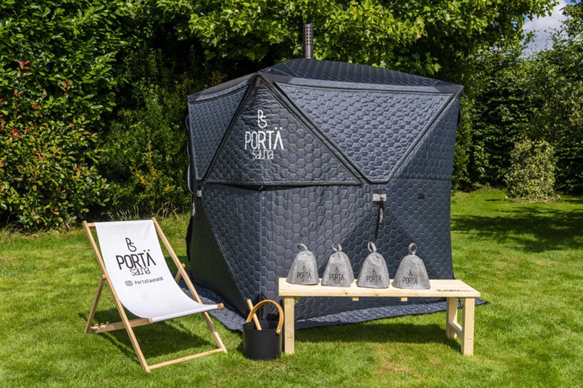 portable sauna tent offers weather protection for year-round outdoor use