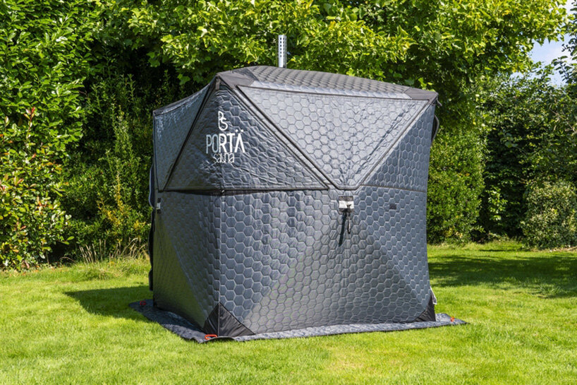 portable sauna tent offers weather protection for year-round outdoor use