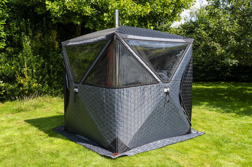 portable sauna tent offers weather protection for year-round outdoor use