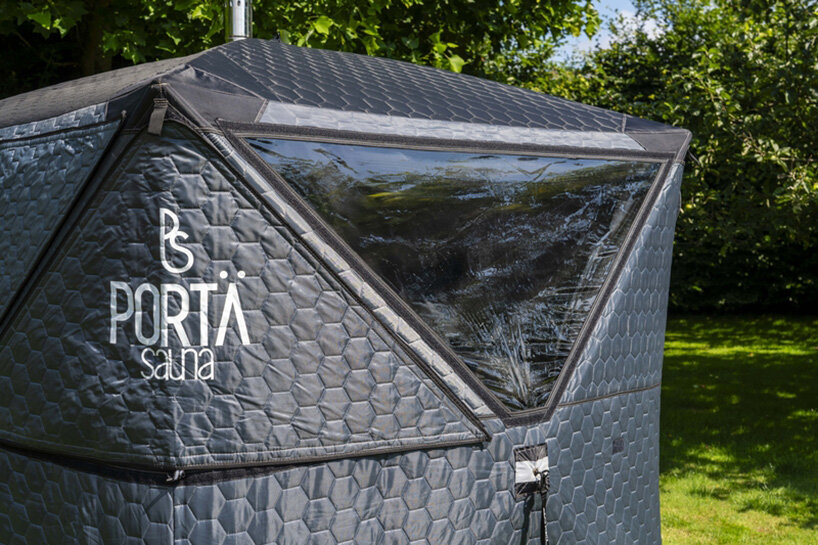 portable sauna tent offers weather protection for year-round outdoor use