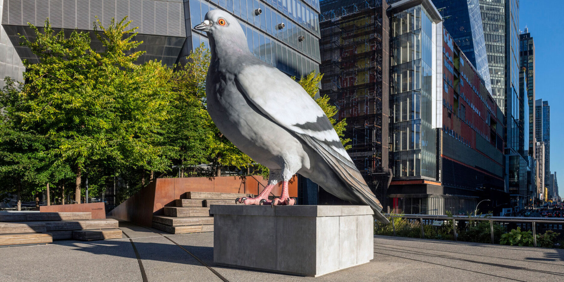 iván argote’s hyperrealistic aluminum pigeon ‘dinosaur’ lands above the ...