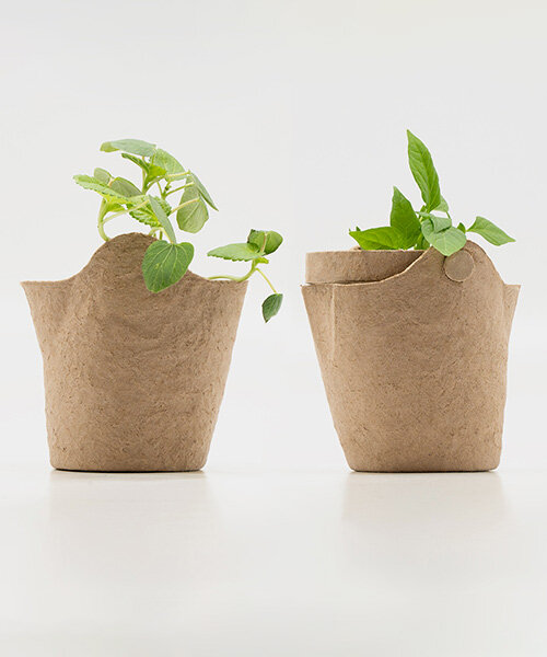 3D printed molds shape biodegradable bough pot from recycled pulp and rice paste