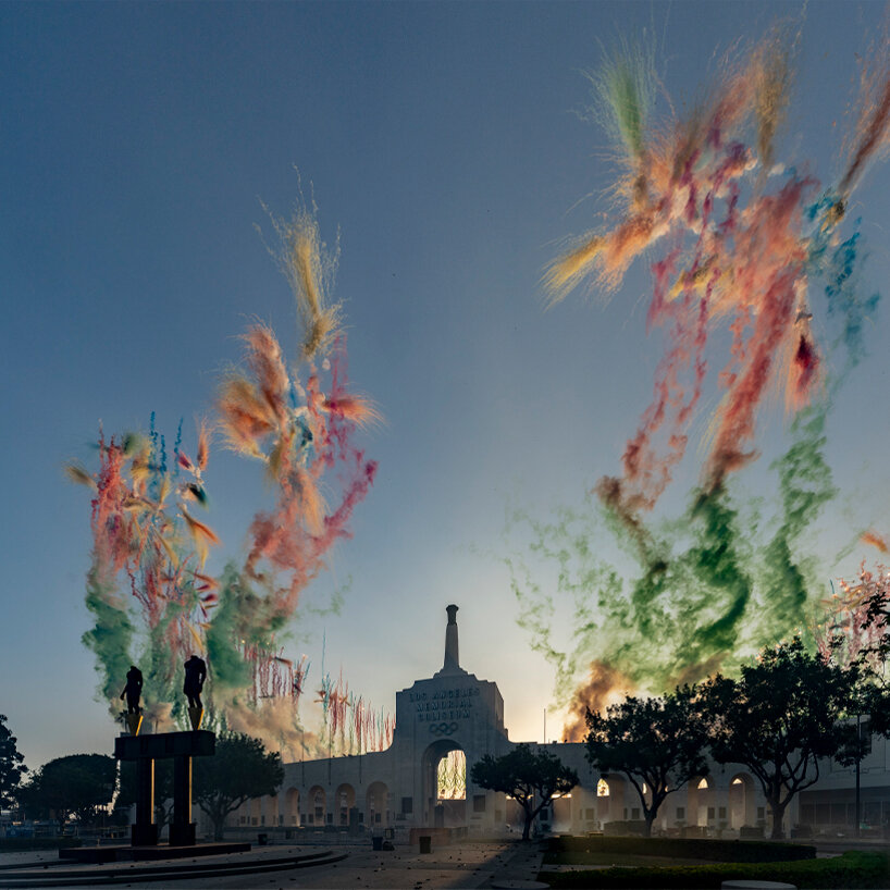 drones, fireworks & AI unite in cai guo-qiang's arena-sized spectacle at LA memorial coliseum