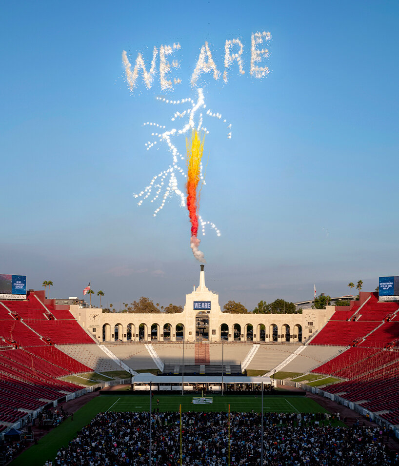 drones, fireworks & AI unite in cai guo-qiang's arena-sized spectacle at LA memorial coliseum