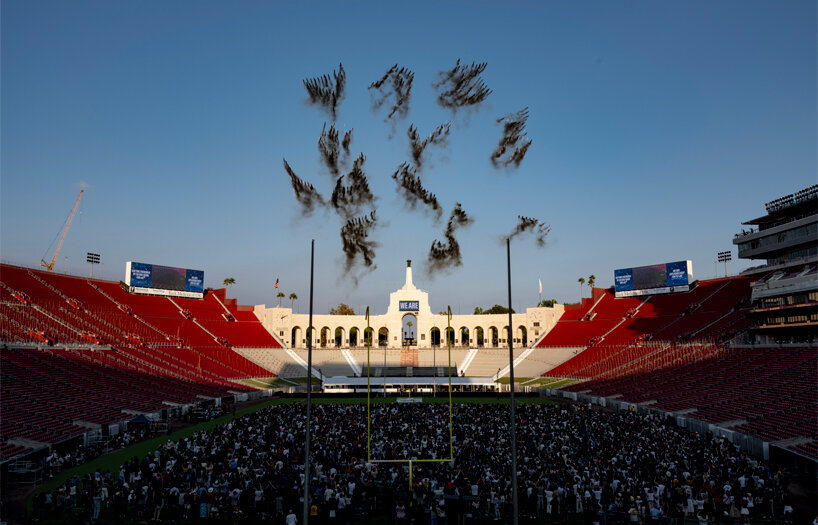 drones, fireworks & AI unite in cai guo-qiang's arena-sized spectacle at LA memorial coliseum