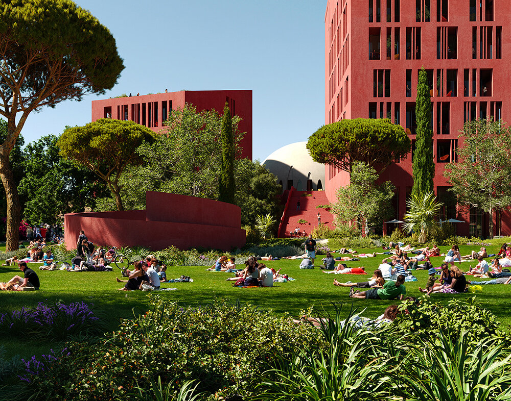 oppenheim architecture reveals tirana’s college of europe campus as red concrete cluster