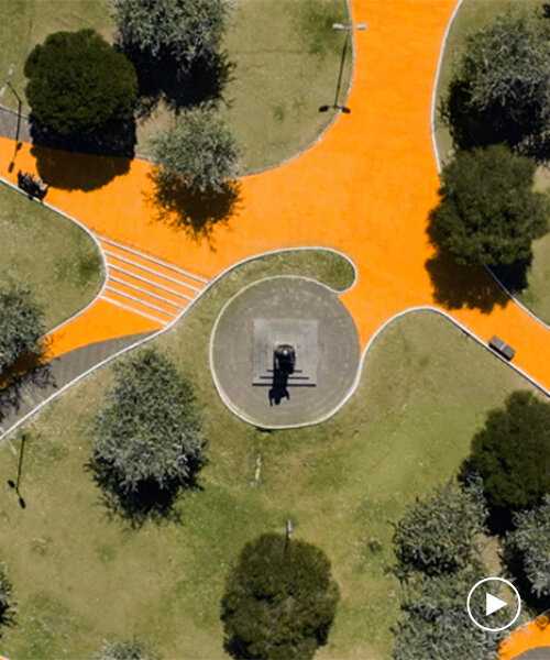 felipe escudero paints quito's historic center with 1.6 kilometer-long orange ribbon