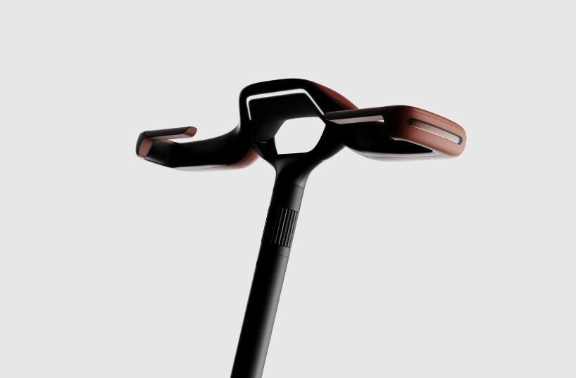 there are no rounded handlebars; instead, their shape is boxy, rounded on the edges like the frame
