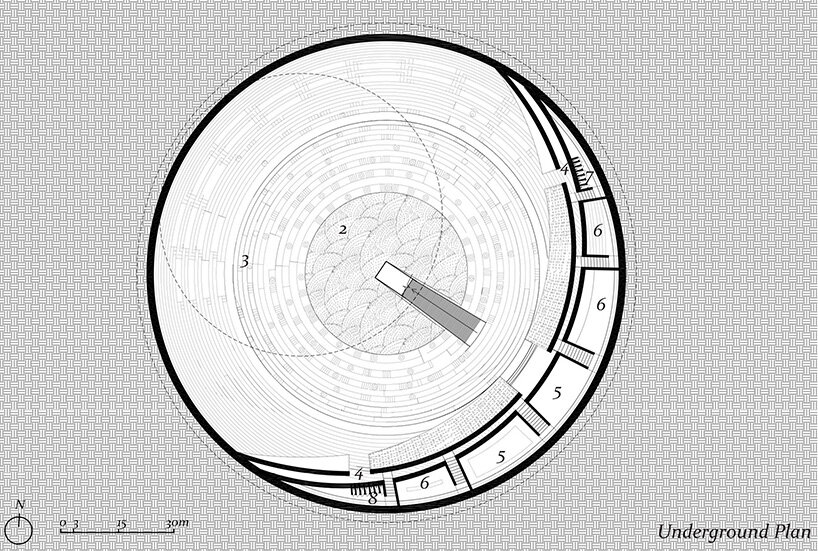 large black sphere hovers over memorial in xidian wang’s museum of silence and memory
