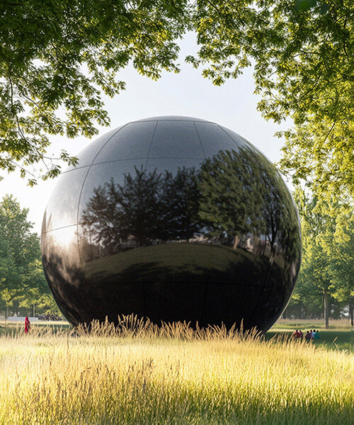 large black sphere hovers over memorial in xidian wang’s museum of silence and memory