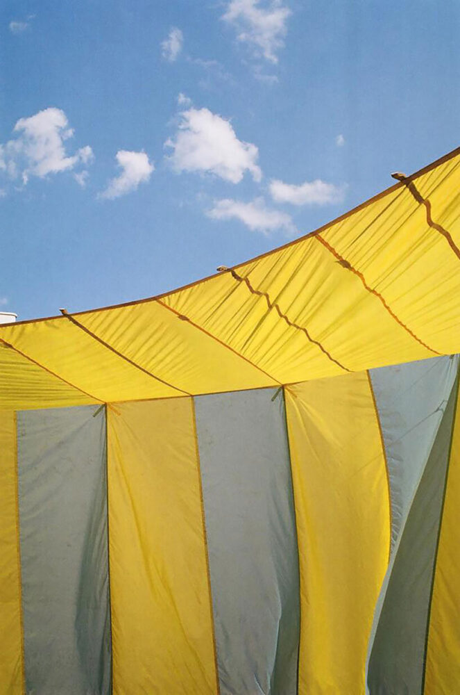 reused hot-air balloon fabric shapes textile installation by marion aeby