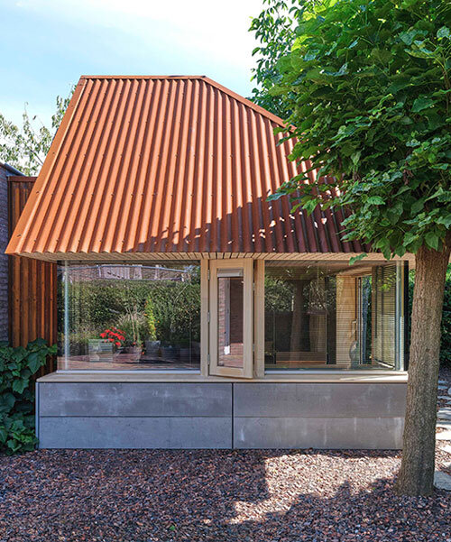 corten steel gable roof tops renovated garden shack by bloot architecture in the netherlands