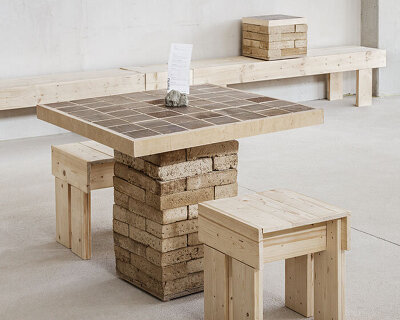 vienna's construction waste becomes recyclable furniture for canteen by studio dreiSt