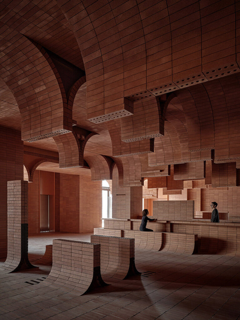 sea of undulating bricks floods chinese cinema café interiors by one ...