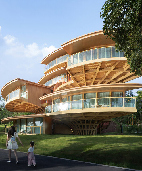 WH studio's nanxi hotel inspired by clustered treehouses and leaf anatomy