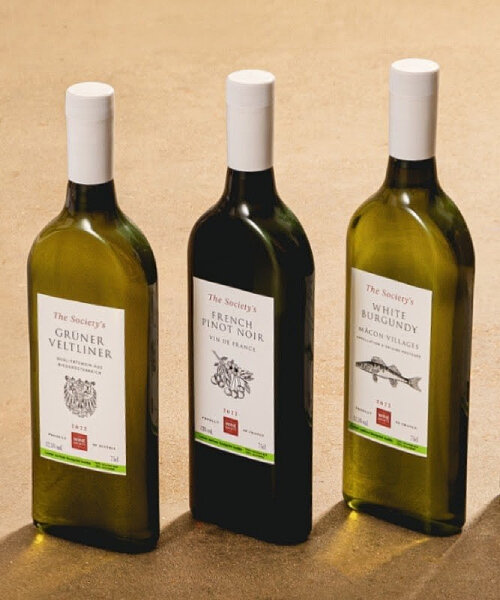 wine society recycles plastic into flat-shaped bottles for chardonnay, pinot noir and more