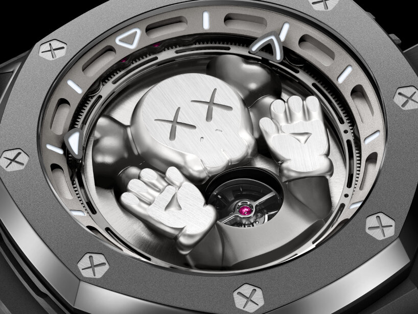 detailed view of the titanium watch with KAWS' COMPANION in the dial