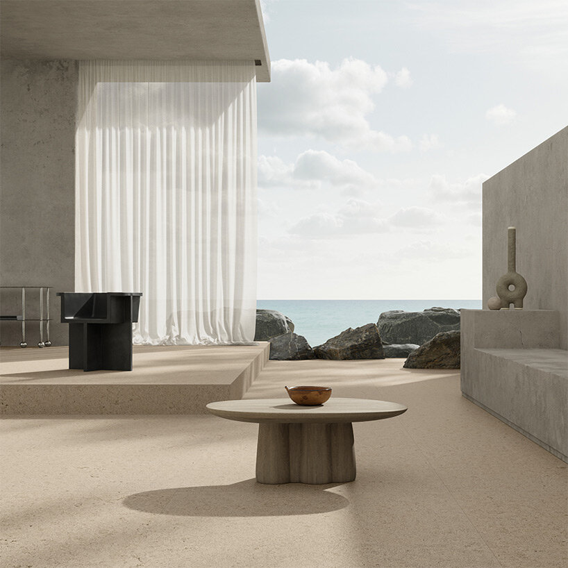 ariostea captures stone in full-body elementae porcelain stoneware surfaces