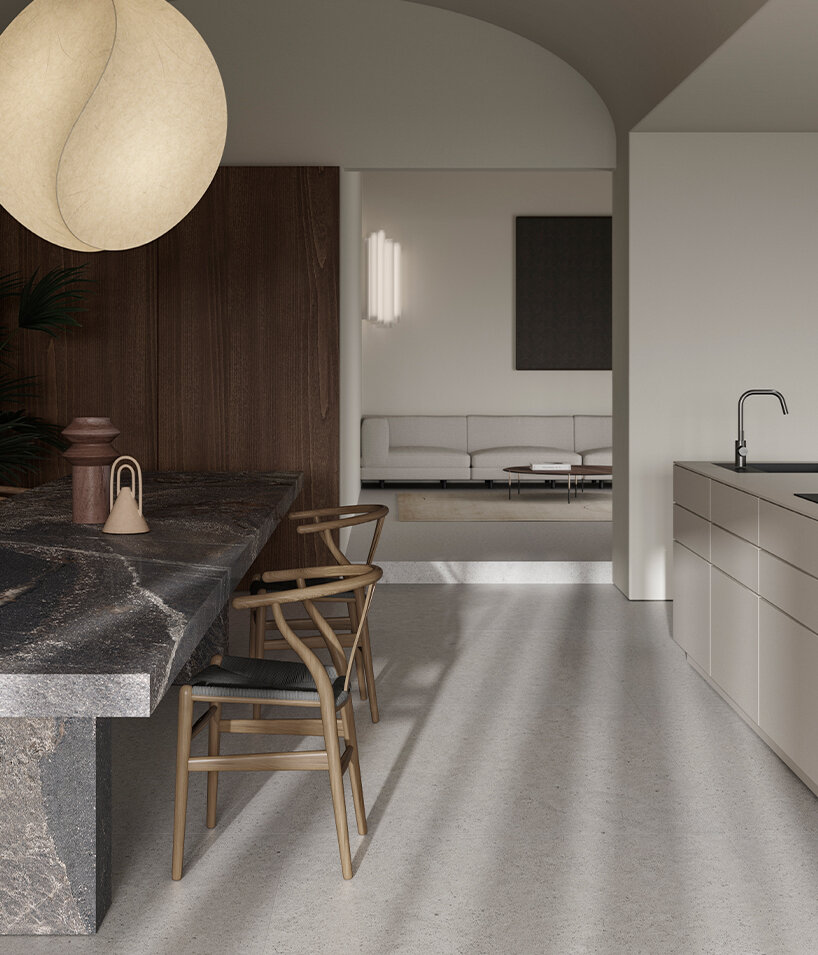 ariostea captures stone in full-body elementae porcelain stoneware surfaces