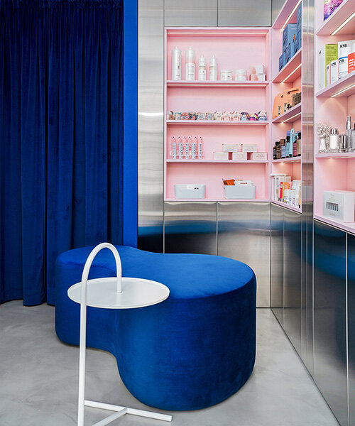 blue highlights and metallic finishes define beauty salon by HVYLYA design in barcelona