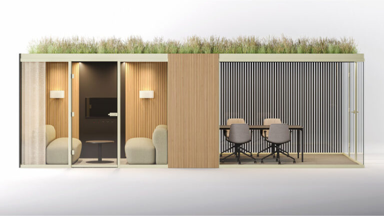 boss design redefines offices with modular & biophilic eden pod