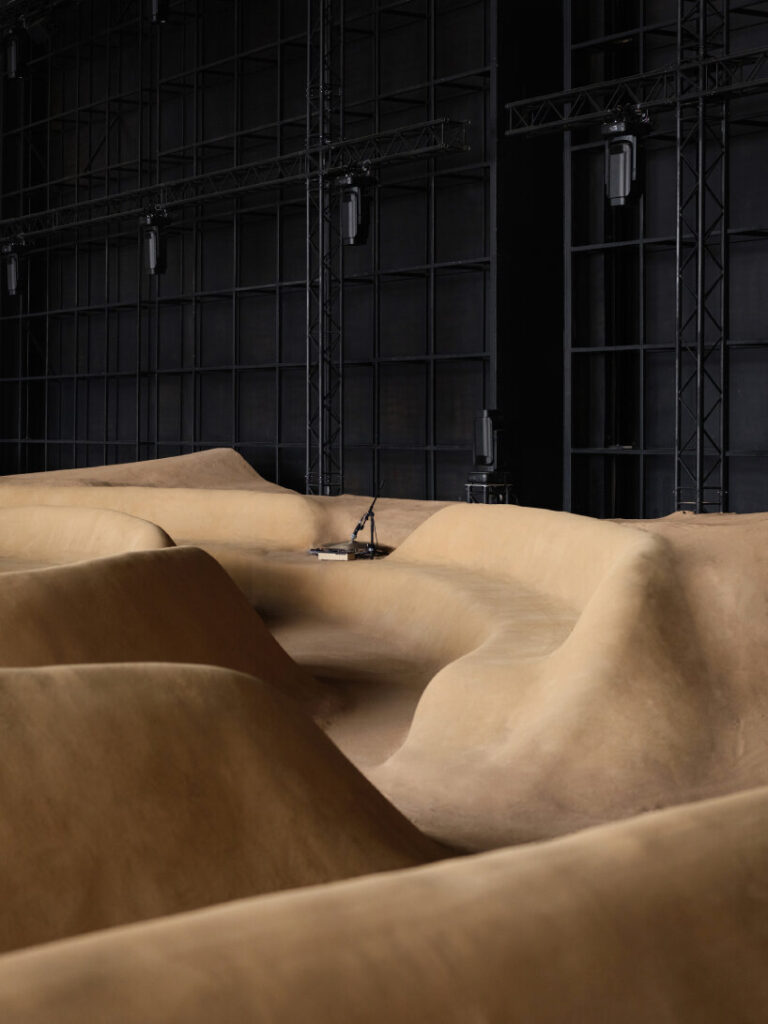 Topography Seating bottega veneta sculpts sand-colored seats into patterns of sound waves ...