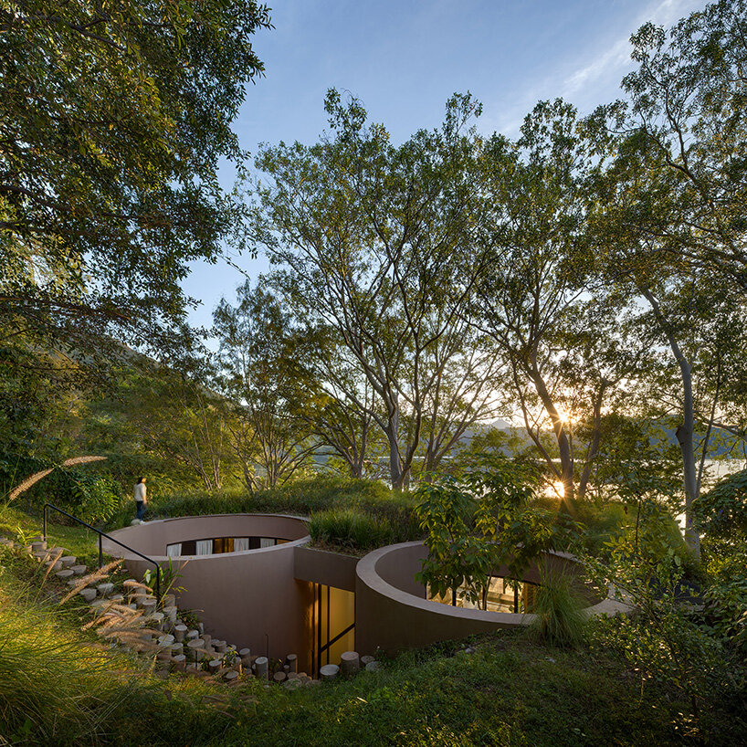 Los vacíos circulares en una casa ecológica diseñada por MCxA Group abrazan los árboles ancestrales de México