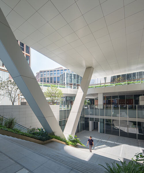 finance center's undercut building bases by AI planetworks form communal hub in shanghai