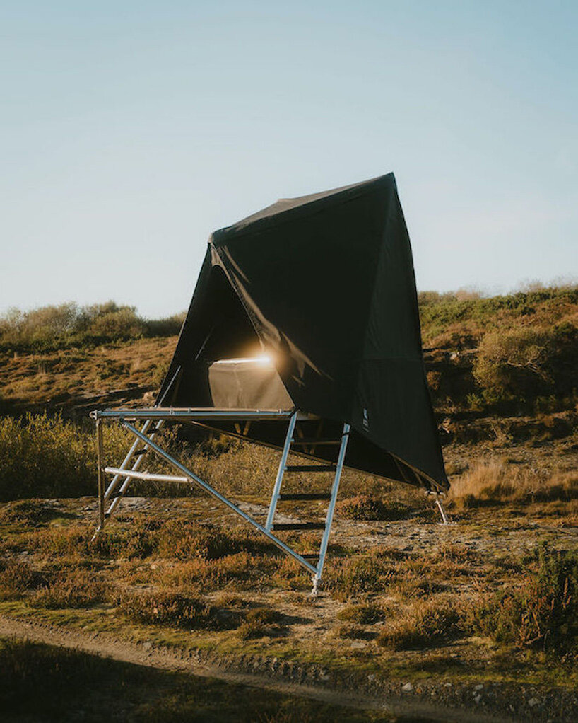 k-tent by new british design adapts to any terrain with its adjustable tripod leg system