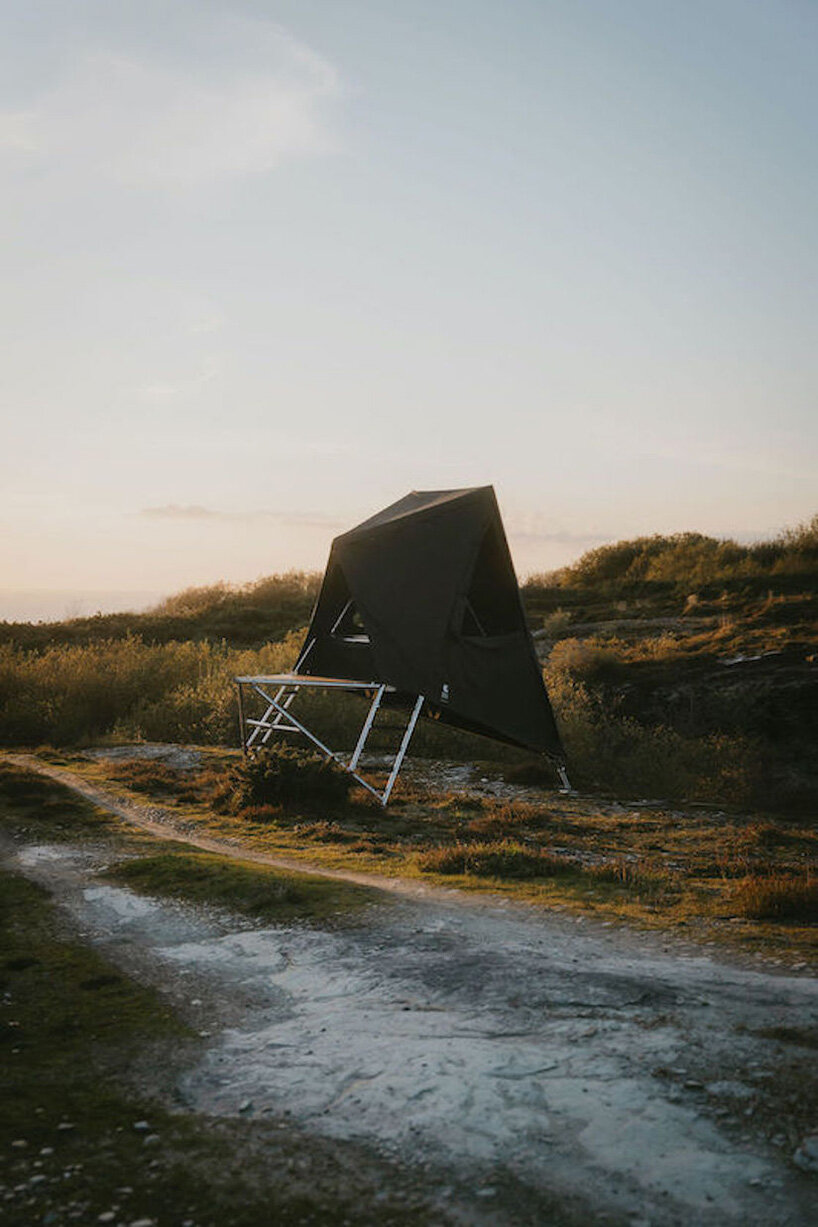 k-tent by new british design adapts to any terrain with its adjustable tripod leg system