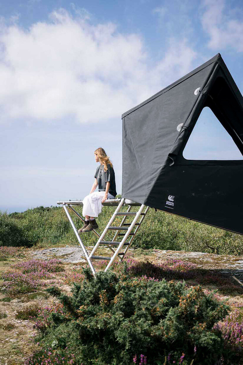 k-tent by new british design adapts to any terrain with its adjustable tripod leg system