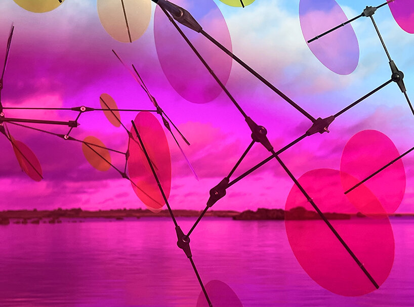 vincent leroy's multicolored installation turns japanese beach into chromatic landscape