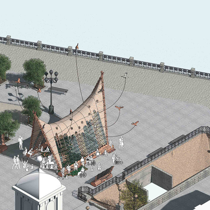 la quinta edición de mugak/bienal erigió tres instalaciones arquitectónicas en plazas del País Vasco