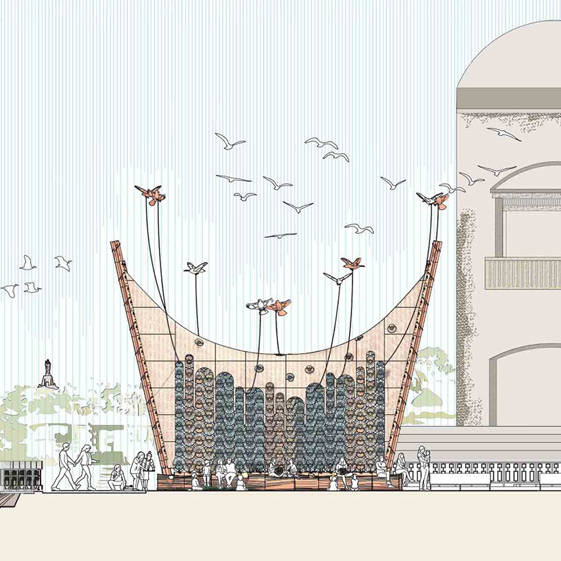 la quinta edición de mugak/bienal erigió tres instalaciones arquitectónicas en plazas del País Vasco