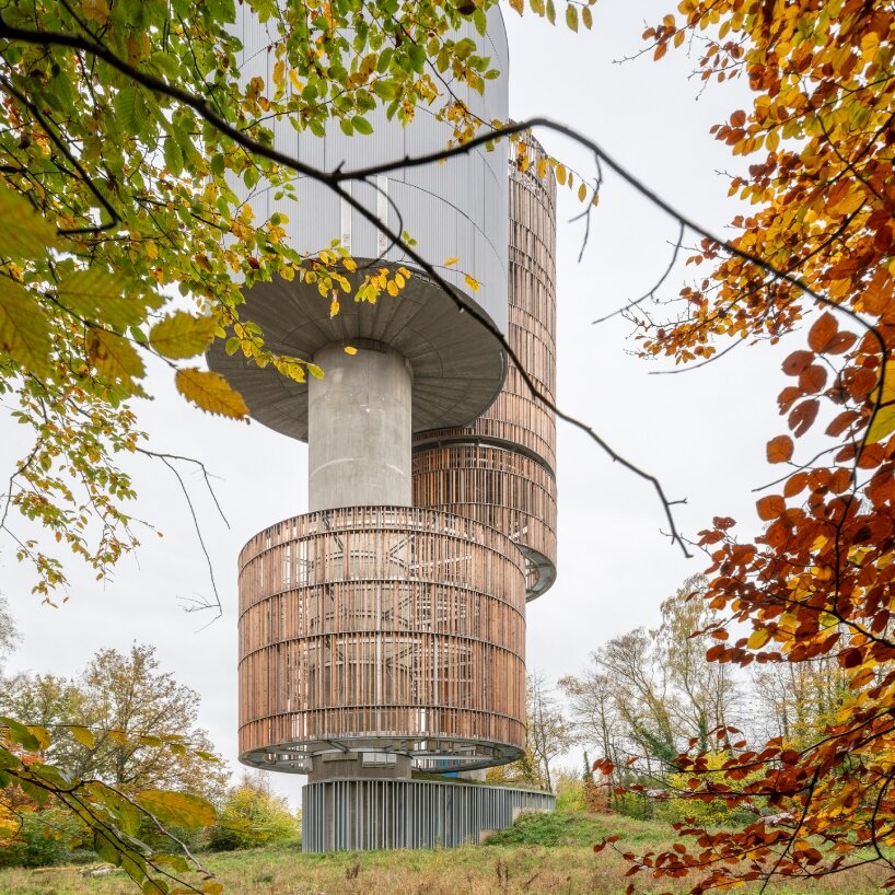 Wooden and Cork Towers Form Water Reservoir in Luxembourg Forest