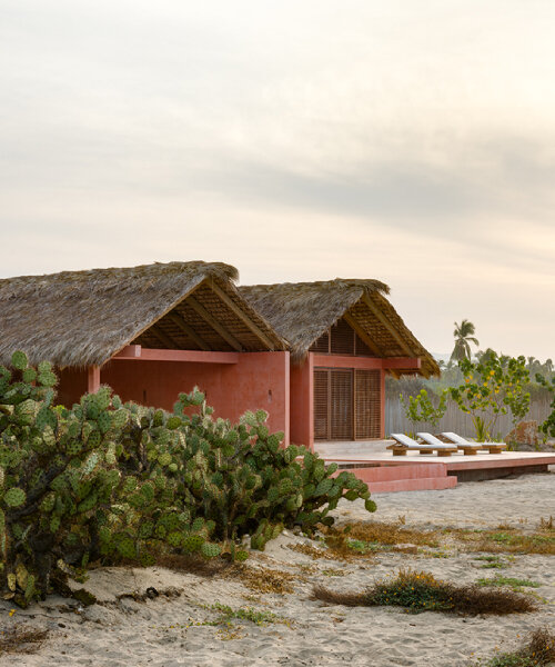 palm fronds top bloqe arquitectura's cluster of traditional houses along oaxaca coastline