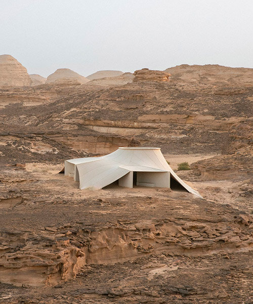 clover studio mimics bedouin tents, scattering hegra viewpoints across alUla desert