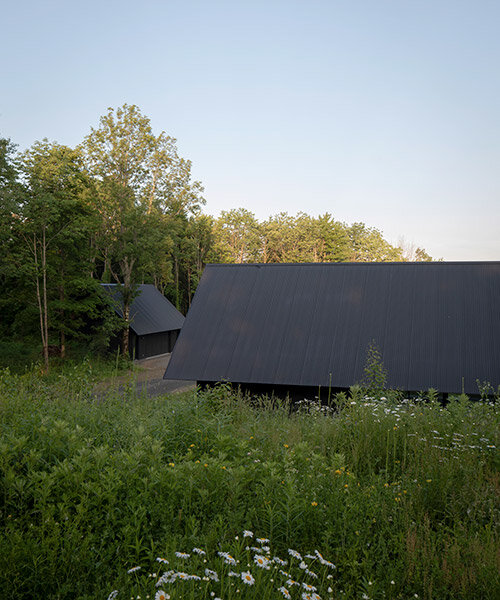 group projects dots postcard catskills meadow with minimalist, black houses