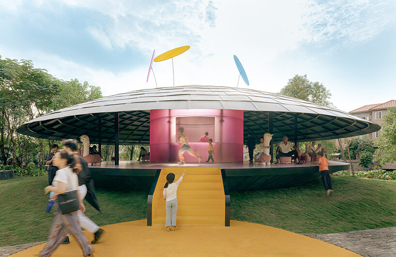MAD architects honors childhood with flying saucer-like installation at chinese art festival