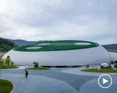 panda-shaped cradle defines biodiverse performance hub by ZXD architects in china