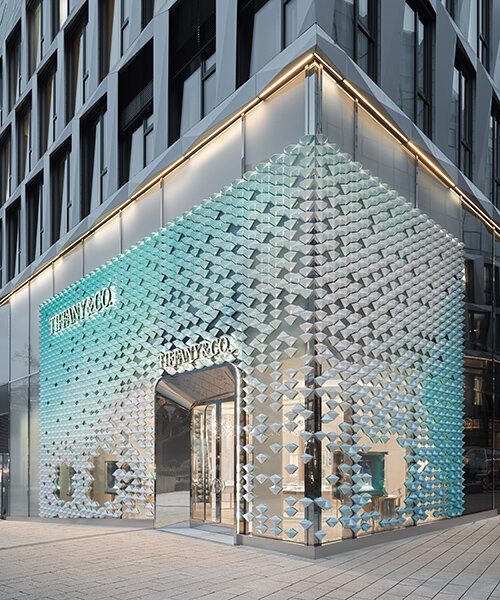 MVRDV drapes tiffany & co. stuttgart in facade of iridescent ceramic diamonds